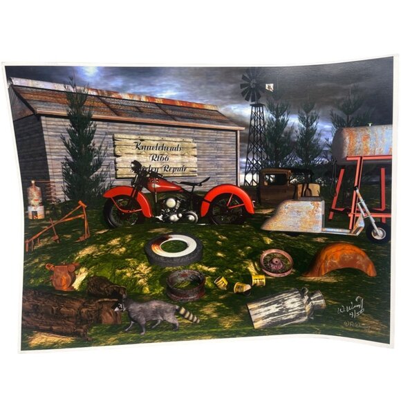 LE GM Harley Davidson motorcycle print artwork signed 4/50 water 16x12" READ - Picture 1 of 6